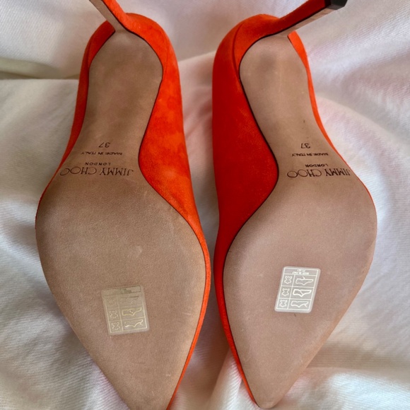 Jimmy Choo Orange Suede Pointed Toe, High Heel Pumps, Sz. 37/US 7, Made in Italy - Picture 4 of 6